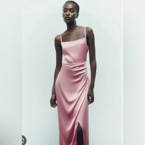 NWOT Pink Satin Zara Midi Dress Medium